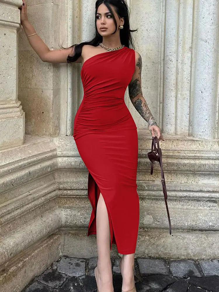 Vestido Maxi Hombros Caídos Abertura