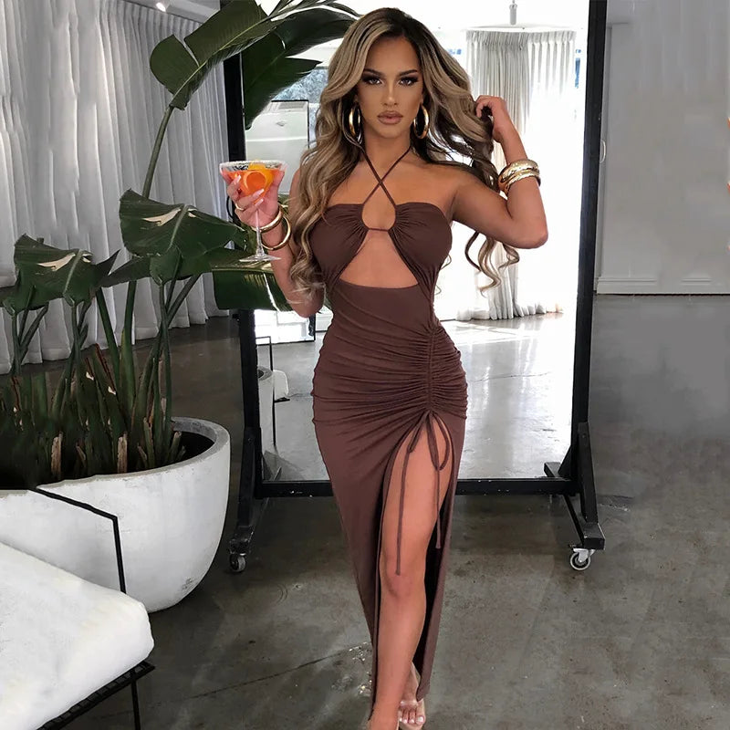 Vestido Midi Halter Sin Espalda Fiesta
