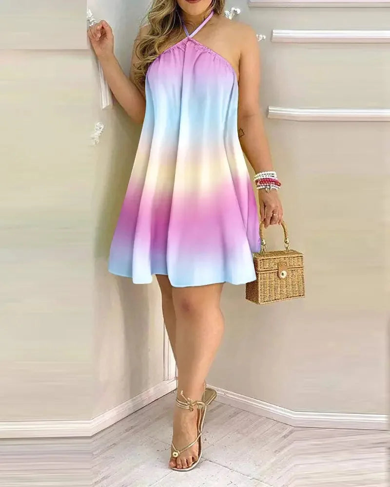 Vestido Mini Halter Estampado Tropical