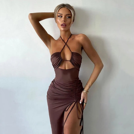 Vestido Midi Halter Sin Espalda Fiesta