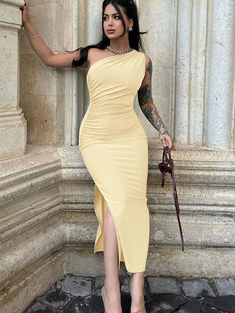 Vestido Maxi Hombros Caídos Abertura