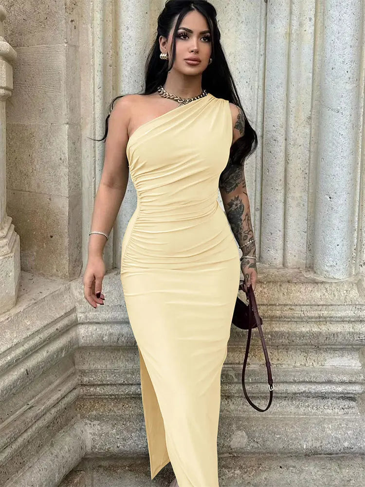 Vestido Maxi Hombros Caídos Abertura