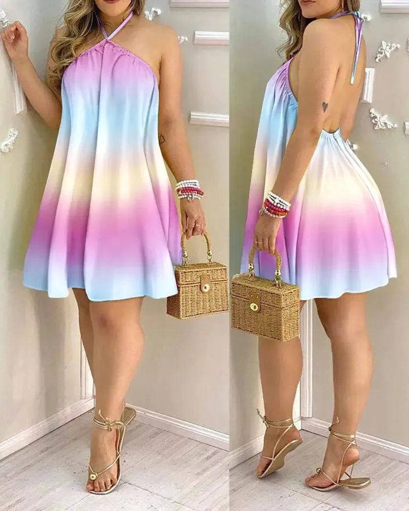 Vestido Mini Halter Estampado Tropical