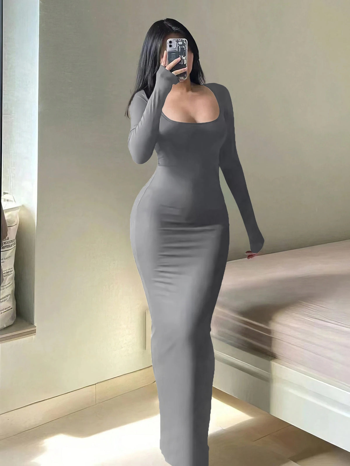 Vestido Midi Manga Larga Essential