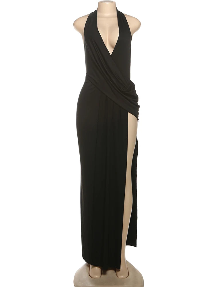 Vestido Largo Halter Abertura Alta