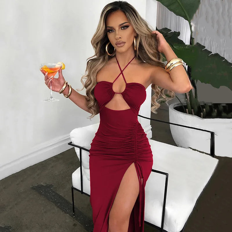 Vestido Midi Halter Sin Espalda Fiesta