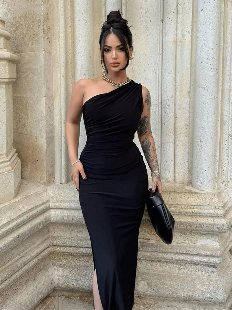 Vestido Maxi Hombros Caídos Abertura