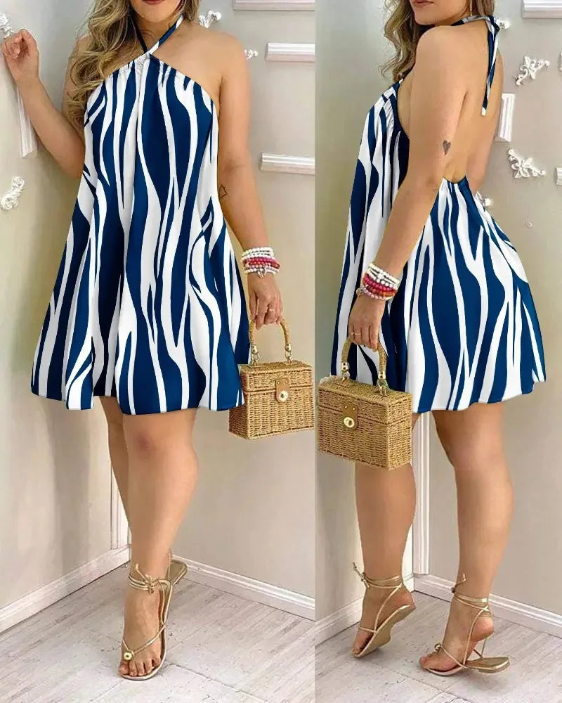 Vestido Mini Halter Estampado Tropical