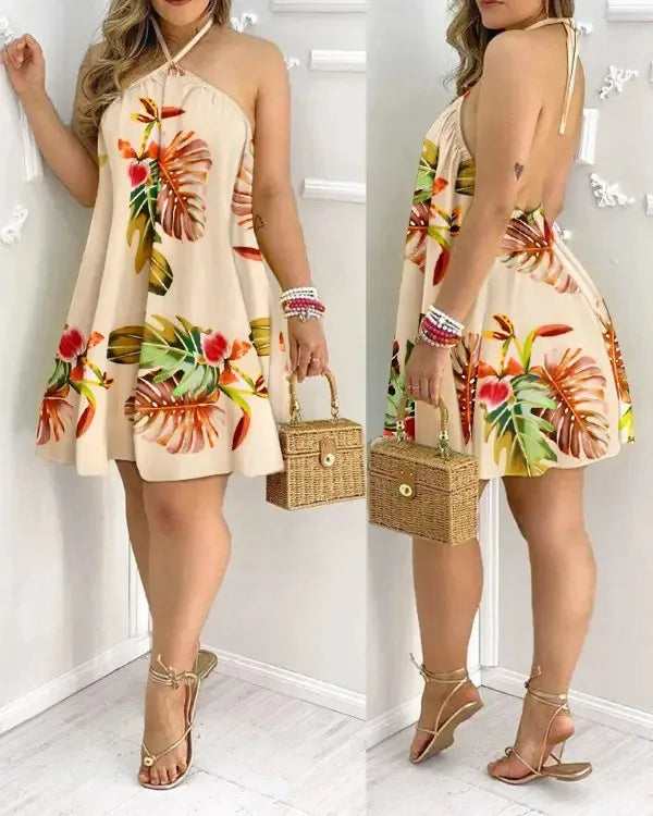 Vestido Mini Halter Estampado Tropical