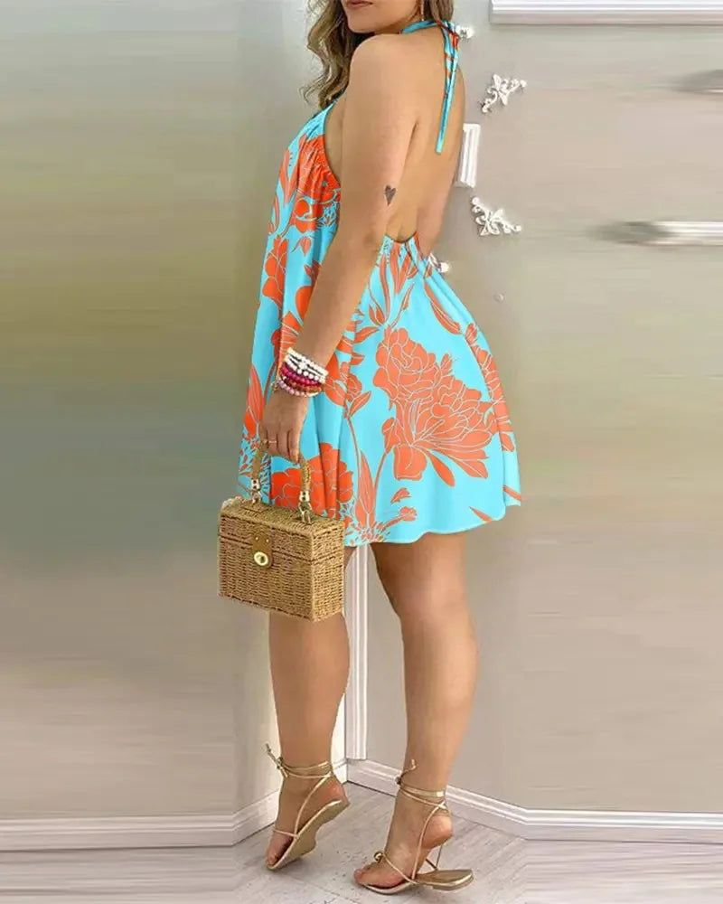 Vestido Mini Halter Estampado Tropical