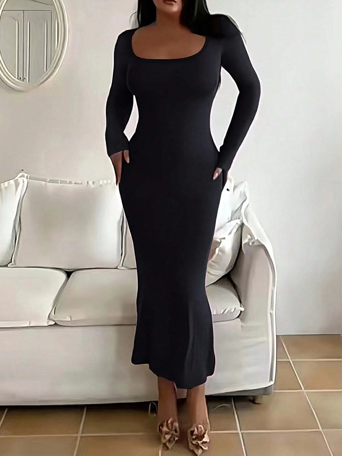 Vestido Midi Manga Larga Essential