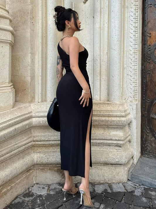 Vestido Maxi Hombros Caídos Abertura
