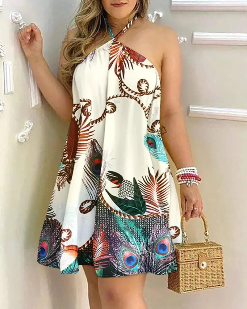 Vestido Mini Halter Estampado Tropical