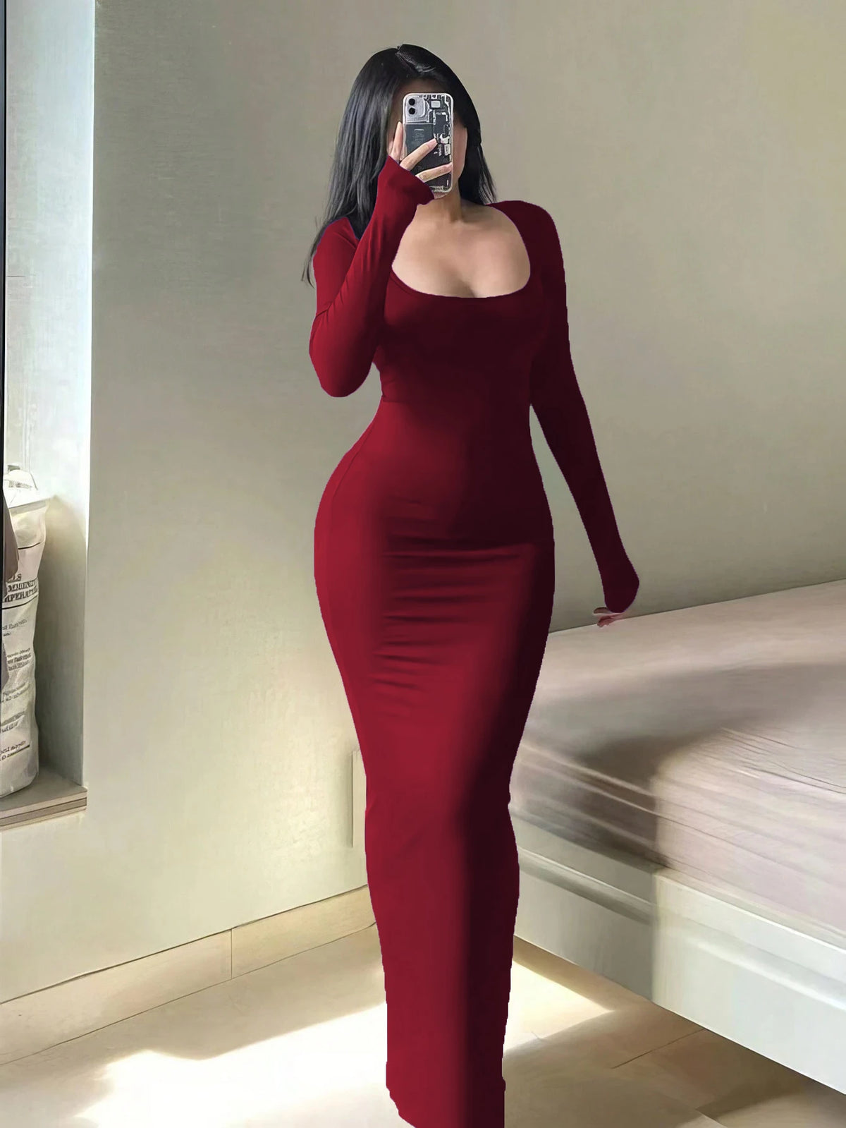 Vestido Midi Manga Larga Essential