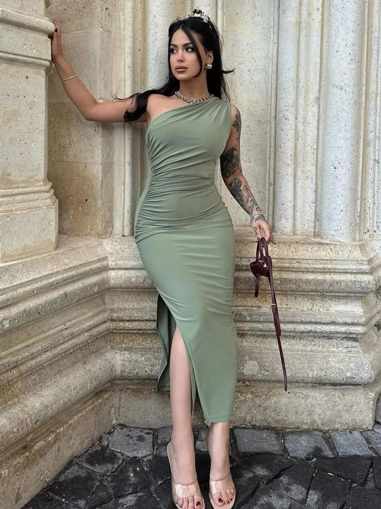 Vestido Maxi Hombros Caídos Abertura