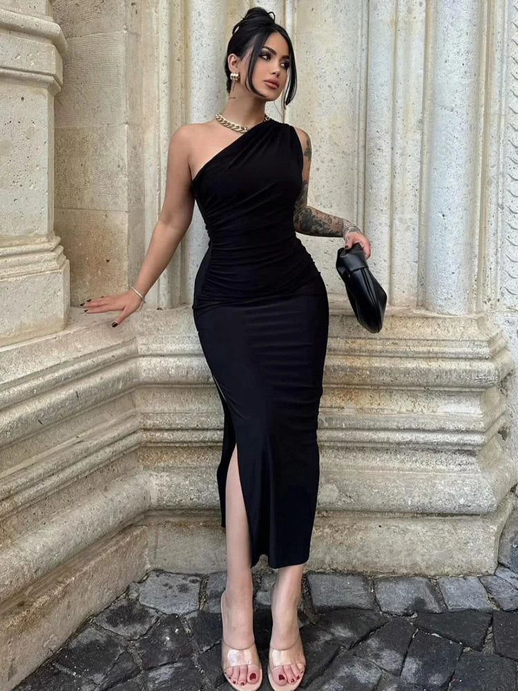 Vestido Maxi Hombros Caídos Abertura